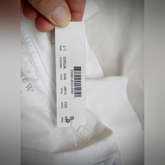 NWT J. Crew Broken-In Long Sleeve T-Shirt w/ Chest Pocket, White, Large-Tall - Picture 5 of 9